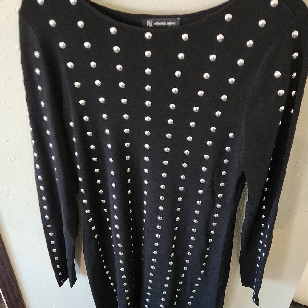 INC International Concepts Black Top with Silver Accents